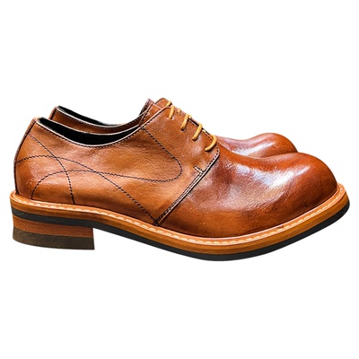 日式手工厚底做旧圆头透气德比鞋