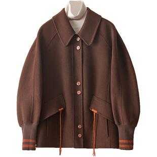 BXV咖色双面羊绒大衣女短款2026春季新款设计感减龄羊毛呢短外套