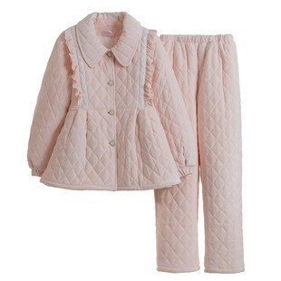 邑夏公主冬季女睡衣韩版花边收腰三层加厚夹棉 加绒可外穿家居服