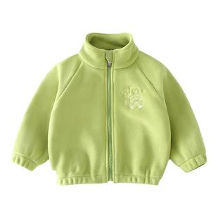 婧麒宝宝摇粒绒外套2026春季新款男女童加绒上衣儿童衣服春装童装