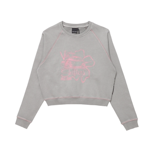 ABLE JEANS 春夏新款女士卫衣短款美式复古印花圆领套头卫衣