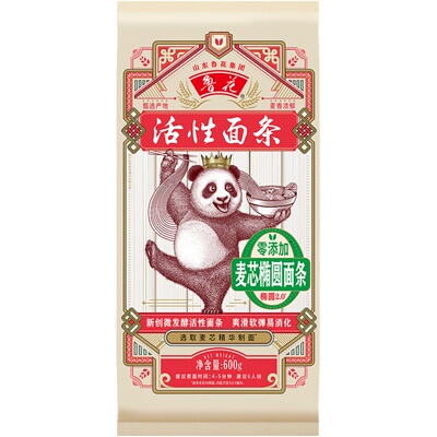 鲁花熊猫系列麦芯椭圆形挂面600g