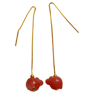 原创925银新中式国风绯红玛瑙萝卜长流苏耳线女小众耳坠古风耳饰