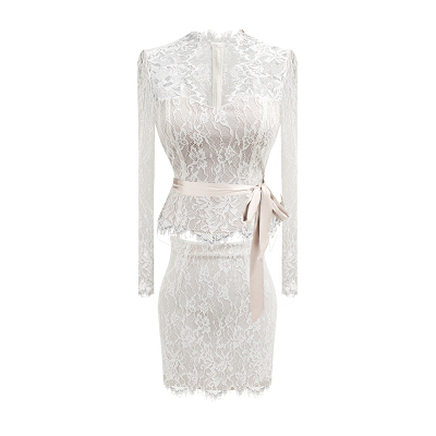 法式名媛纯欲蕾丝绑带上衣短裙