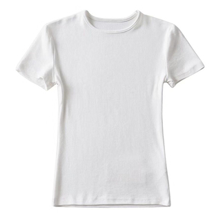 欧美复古 显身材百搭基本款弹力修身显瘦纯色长款小圆领短袖T恤女