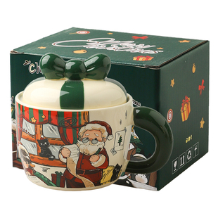 舍里圣诞马克杯带盖陶瓷咖啡杯家用喝水杯特别好看的杯子圣诞礼物