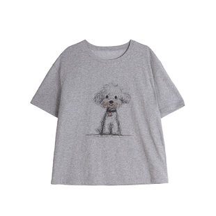 Jane express/简表达纯色圆领套头宽松休闲印花短袖T恤女XTX62004