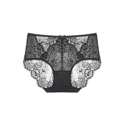 伊丝艾拉黑色蕾丝内裤女纯棉底裆女士薄款蕾丝舒适透气性感三角裤