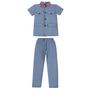 儿童红军演出服男女八路军战士套装中小学生闪闪红星舞蹈弹力军装