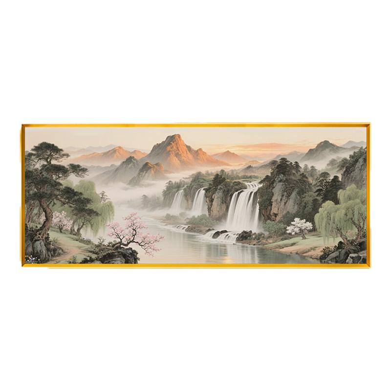旭日东升山水风景2025新款线绣DIY客厅横板大气满绣精准印花全绣