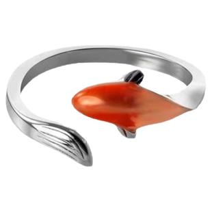 招财转运锦鲤戒指女珐琅尾戒小众设计食指可调节潮中国风S925纯银