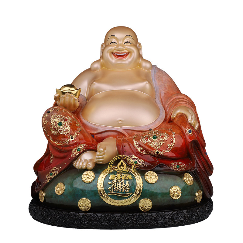 笑口常开招财铜彩绘弥勒佛摆件