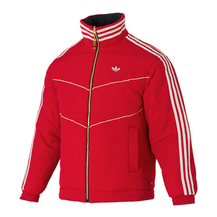 阿迪达斯新年款红色棉服男三叶草外套新款保暖双面穿运动服KT0639