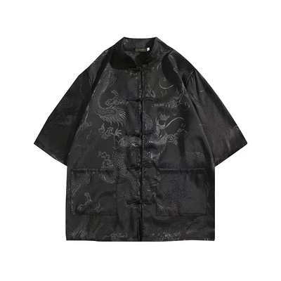 高级垂感短袖龙暗纹双面衬衣