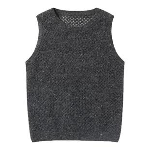 COLINWANG-漫起波澜|奢牌质感马海毛/羊毛亮片纱镂空无袖针织背心