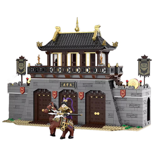 迪库积木儿童益智拼装吕布虎牢关模型玩具男孩子三国主城拼图礼物