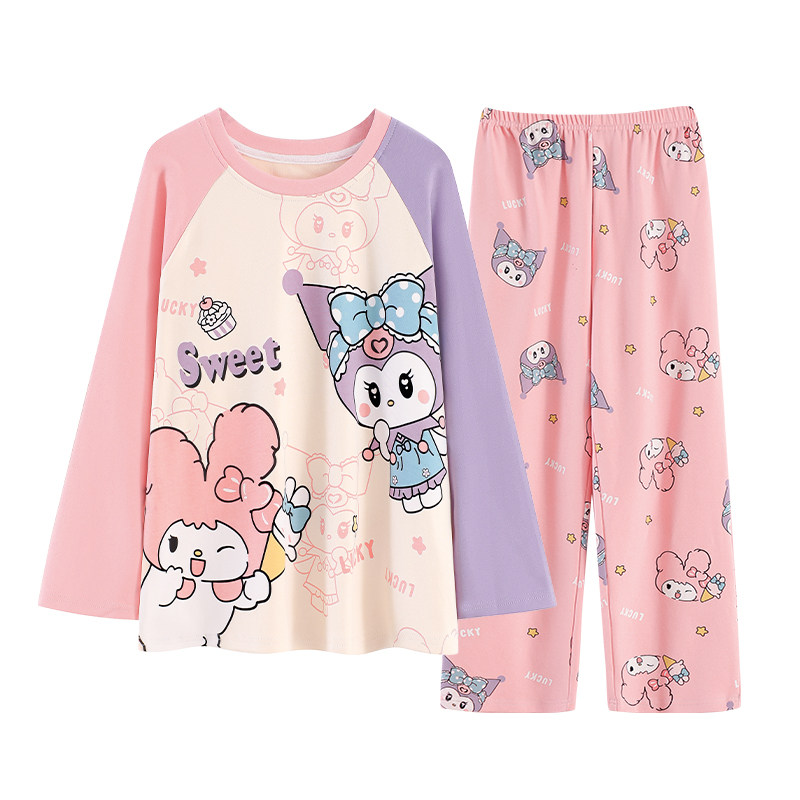 买一送一儿童睡衣女孩可爱库洛米春秋季长袖女大童宝宝家居服套装