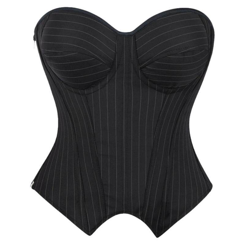 新款黑色拉链条纹带钢圈罩杯女士托胸美体宫廷塑身上衣corset