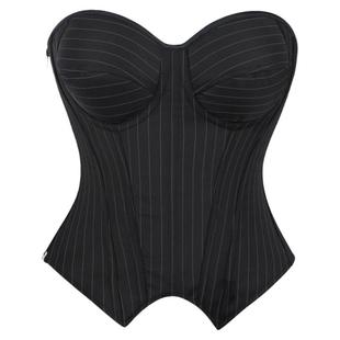新款黑色拉链条纹带钢圈罩杯女士托胸美体宫廷塑身上衣corset