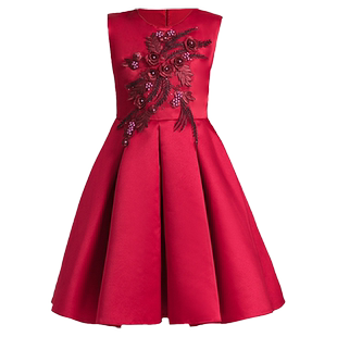 儿童合唱演出服女童舞蹈裙主持人礼服小学生红色演讲朗诵表演服装