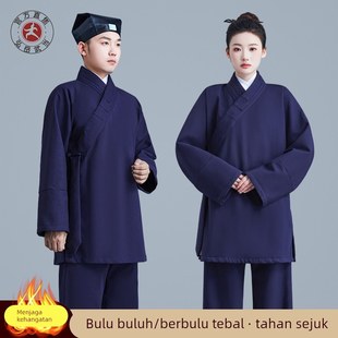 男春秋亚麻加厚绒款 斜襟三清领武当道服道袍秋冬女装 居士道士服装