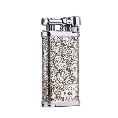 皇冠纯银手工雕刻斜火打火机