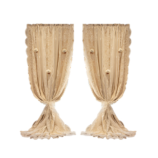 法式飘窗窗帘遮光2025新款卧室少女蕾丝双层免打孔安装魔术贴门帘