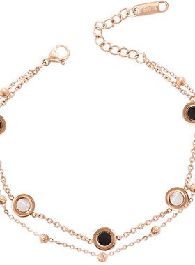 花迹黑白双层玫瑰金手链女轻奢气质简约贝壳手镯小众设计手饰