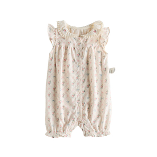 【新品】Oak Family夏季新生婴儿短袖连体衣天丝亚麻爬服宝宝衣服