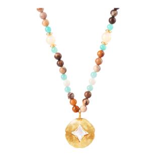 宝得意四海千金系列天河石斑马石串珠铜钱串珠吊坠项链女新年礼物