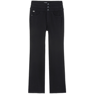 【保暖磨毛】Miss Sixty牛仔裤女显瘦微喇叭裤四面弹小黑裤广角裤