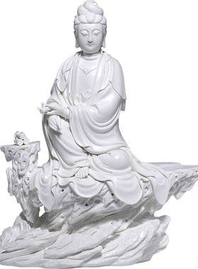 晟美陶瓷20寸坐石持经自在观音像