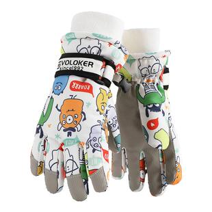 滑雪手套儿童冬季男童女童保暖防寒防风加绒加厚棉玩雪防水五指
