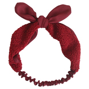 韩国女童酒红色蝴蝶结松紧发带小女孩冬季毛绒头饰婴幼儿百搭头饰