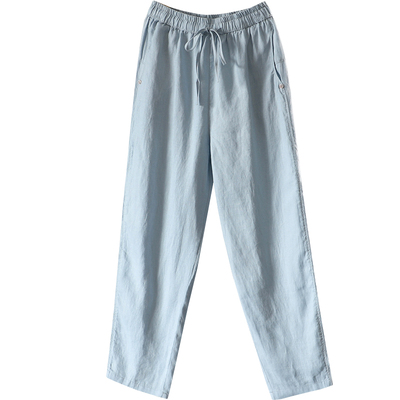 春夏款百搭小脚裤女长裤100%亚麻