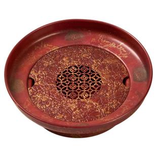了堂斋紫铜新中式壶承复古茶盘红色雕花镂空排水国风鎏银干泡台