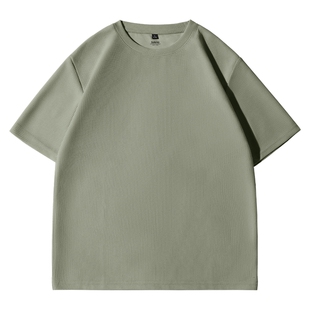 班尼路青少年华夫格短袖2026新款豆绿色圆领T恤抗皱耐磨半截袖夏A