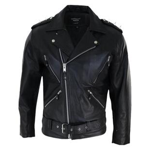 英国代购Biker◇手作复古白兰度真皮牛皮铆钉男士机车夹克皮衣