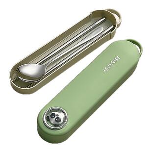 316不锈钢便携式餐具套装筷子勺子叉子外带可爱三件套学生餐具盒