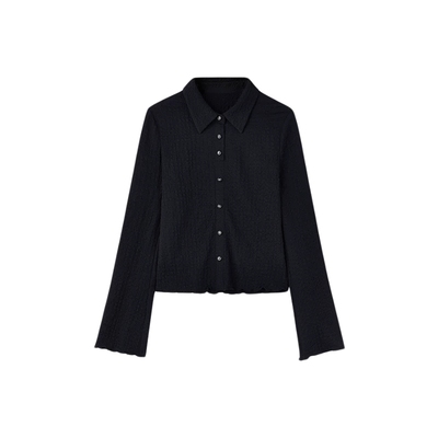 秋水伊人时尚简约上衣2025年春季新款女装气质优雅喇叭袖收腰T恤