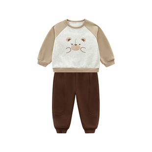 拉比儿童圆领服套装不倒绒保暖男女童长袖秋冬卫衣卫裤外出运动服