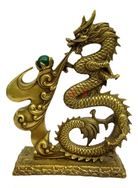 铜龙风水摆件福字龙纯铜质龙戏珠