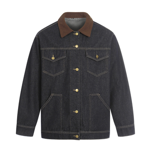 ONUN 复古水洗丹宁工装牛仔夹克春秋宽松四袋灯芯绒翻领休闲外套