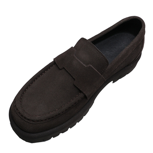 厚底休闲皮鞋男款时尚翻毛皮男士乐福鞋商务百搭2026新款真皮男鞋