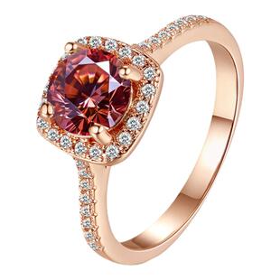 一克拉莫桑石戒指女闭口仿真钻戒玫瑰金色小方糖方包小众配饰礼物