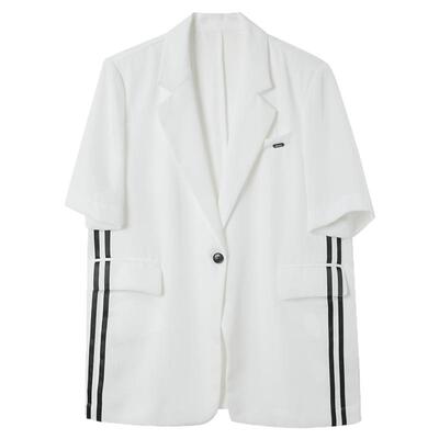 ibudu2025夏季新款气质西装领外套宽松中长短袖时尚休闲女