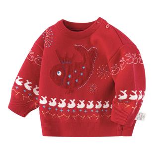 巴拉巴拉童装毛衣套头衫春装宝宝婴儿打底衫国风元素喜庆年服可爱