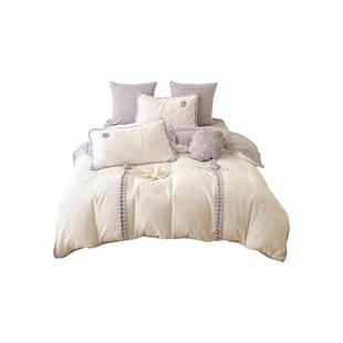 紫色草莓少女心冬季加厚兔绒四件套立体草莓刺绣珊瑚绒保暖牛奶绒