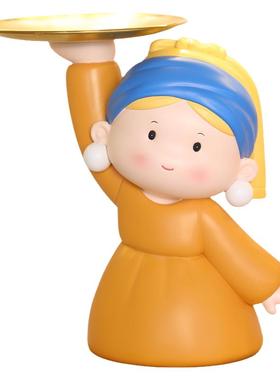 戴珍珠耳环少女玄关钥匙收纳摆件