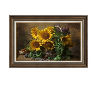 向日葵餐厅装饰画客厅挂画花卉卧室玄关壁画横版单幅墙画美式油画